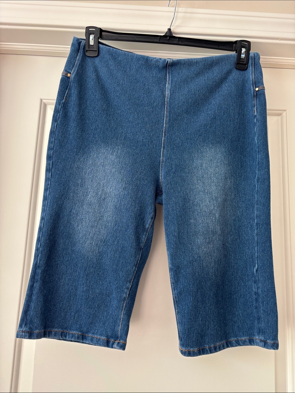 Lysse Blue Cropped Denim Ponte Bermuda Shorts